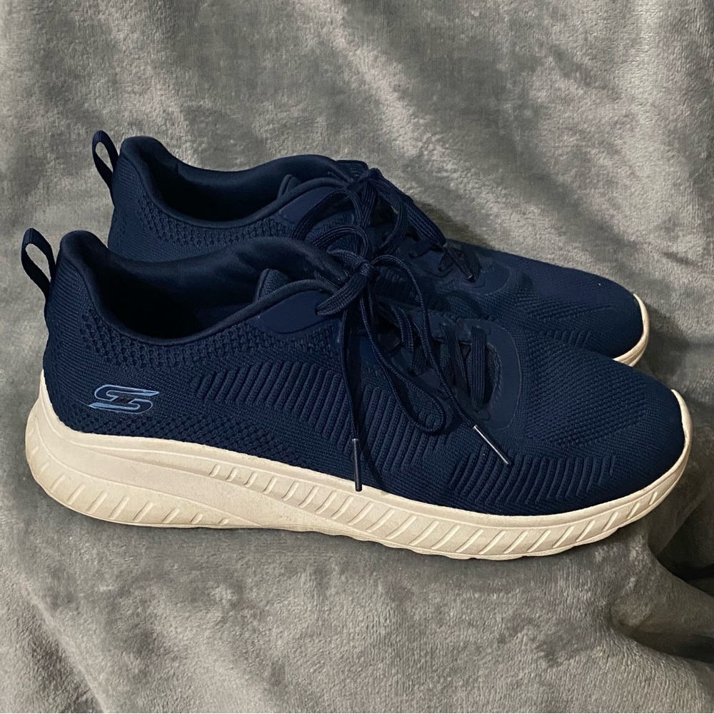 Skechers Navy Blue Sneakers Women’s Size 9.5W Bob Squad 117209W Lace Up Walking